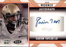 2020 SAGE HIT Davion Taylor Rookie Orange Autographs Auto #A55