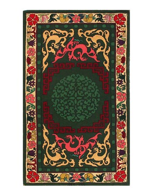 Green Extermally fine Antique amrican hook Area rug 2'11'' X 4'11''