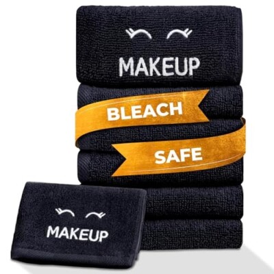 Makeup Towels Black 6/pack   Soft Cotton Face Washcloth Bleach safe Hang Loop