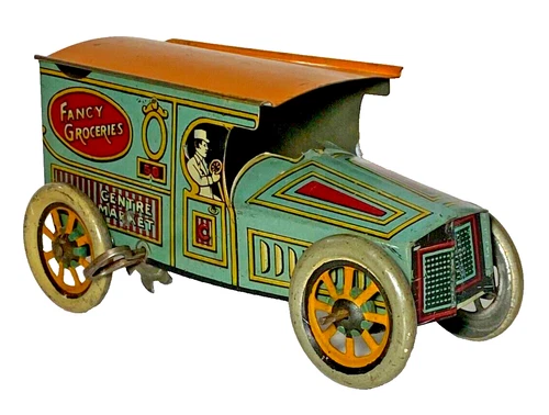 Vintage c. 1927 J. Chein " Fancy Groceries " Tin Litho Windup Toy Truck