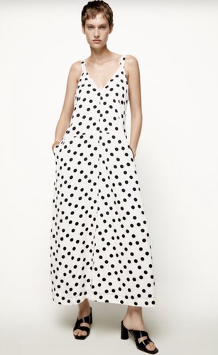 Selten!! Neu mit Etikett $ 130 Zara Seide gepunktetes Kleid limitierte Auflage Seitentasche M 8581/729 - Bild 2 von 12