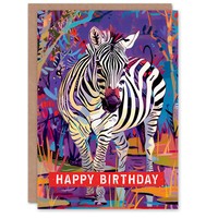 Leuchtend Bunter Safari Tier Zebra Fan Geburtstagskarte