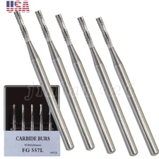 Dental Carbide Burs FG 557 LCross Cut Straight Fissure (Pack of 5) Surgical 25mm