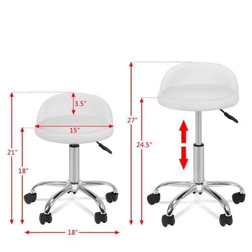 PU Leather Hydraulic Rolling Stool for Massage Facial Salon Spa w/Back Rest - Bild 7 von 19