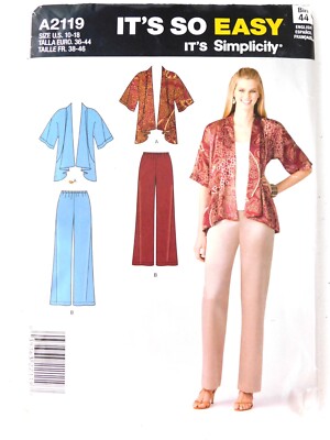 Simplicity It's Easy Sewing Pattern A2119 Drape Front Top Loose Pants Size 10-18