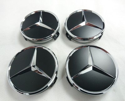 NEW Genuine Mercedes-Benz Matt Black Alloy Wheel Centre Caps X4 