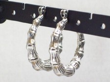 Sterling Silver Hoop Earrings Vintage Hinged 925 ND Graduated Ribbed Retro MCM