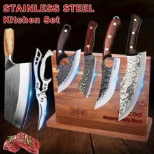 Kitchen Scissor Chef's Knife Boning Knives Set+Double-sided Magnetic Knife Block