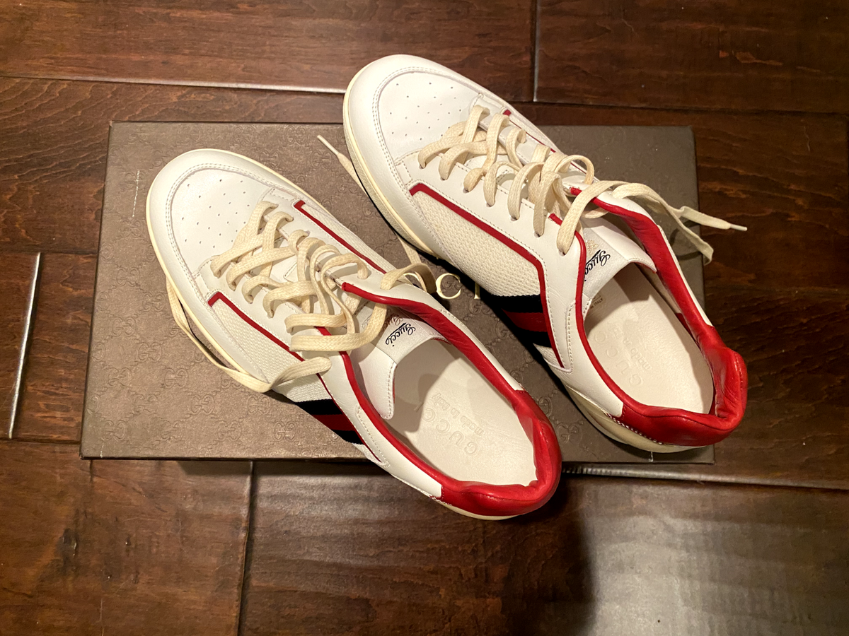 Gucci Rosso Leather Sneaker 256649 APD30 9066 Size 8 M | eBay