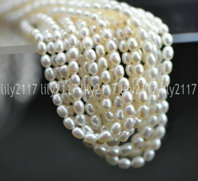 4-5mm Natural White Genuine Rice Freshwater Pearl Loose Beads 13'' Strand