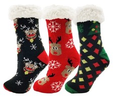 Fluffy Thermal Sherpa Slipper Socks, 3 Pairs for Women, Ultra Soft Christmas