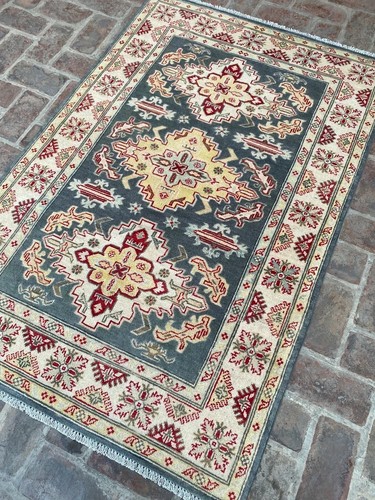 4x6 Ft Kazak Rug .Gray Caucasian Afghan Hand knotted Natural dyes Wool Area Rug