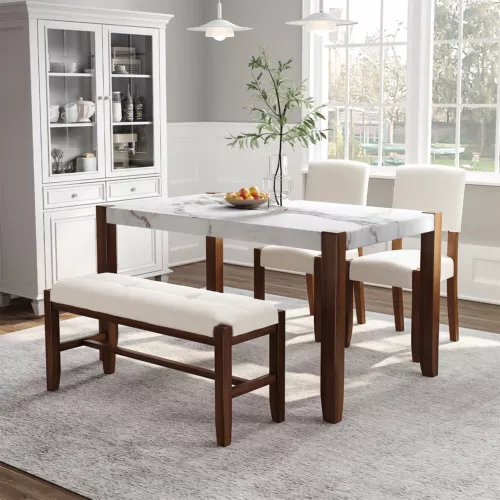 4 Piece Dining Table Set Counter Height Kitchen Dining Table w/ 2 Chair & Bench