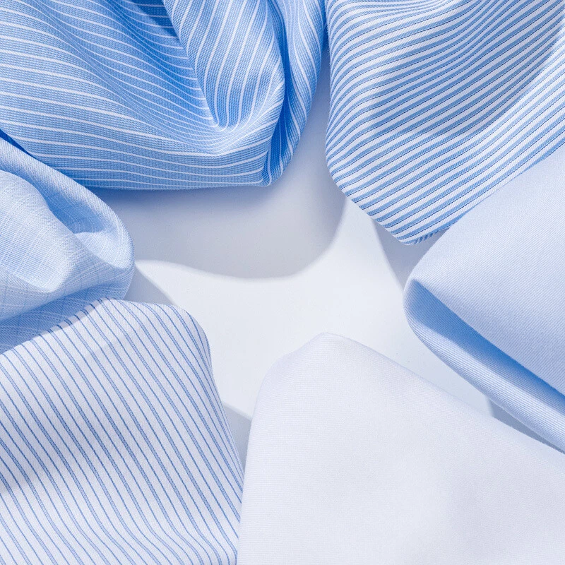 Camisas para hombre de mezcla de algodón y seda manga larga con botones formales negocios a rayas Foto 3 de 4