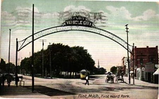 Vintage Postcard- 6496. FLINT MI FIRST WARD PARK. Posted 1909