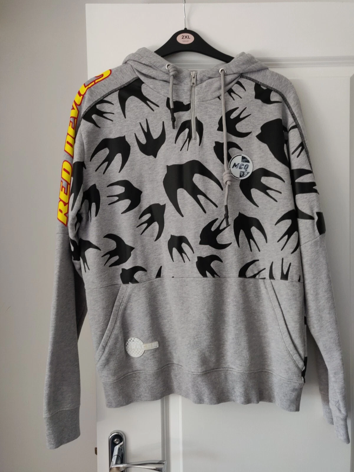 Felpa con cappuccio Mcq Alexander Mcqueen grigia Racer Swallow 100% AUTENTICA TAGLIA L RARA!