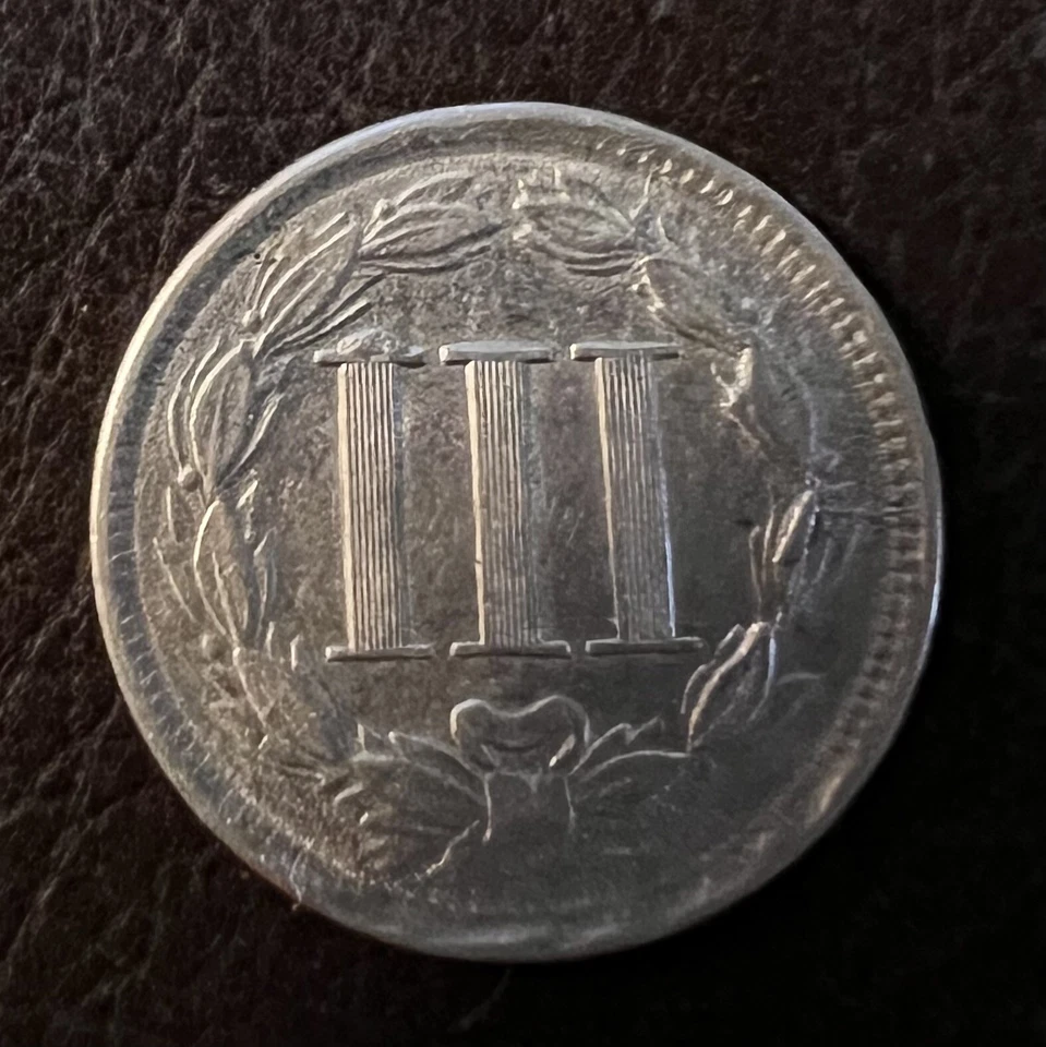 1866 3c Nickel Rev Die Clash Cud Error Civil War Era, MS AU+++ - Image 2 of 4