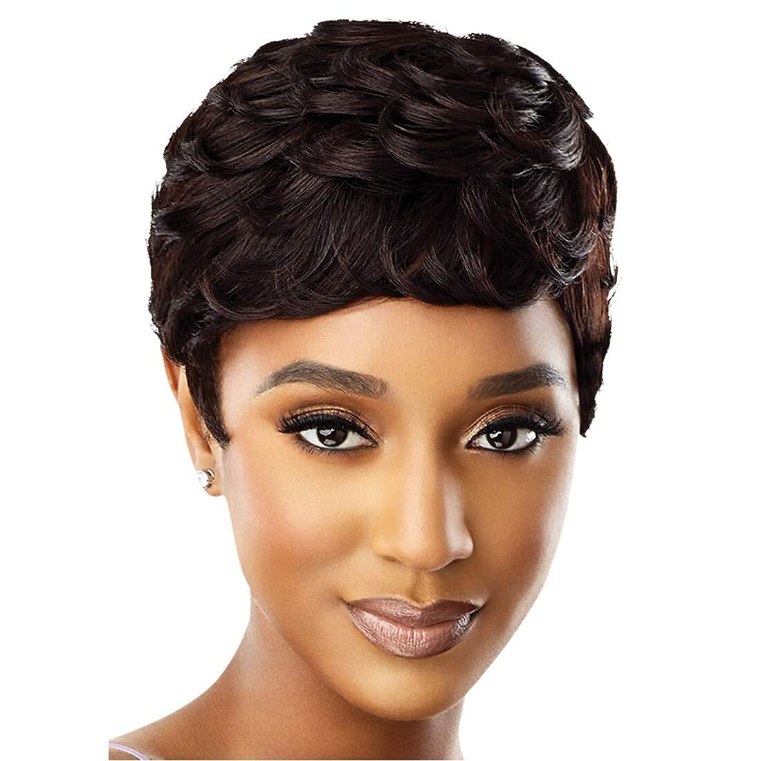 Short Human Hair Wigs Pixie Cut Natural Black Wave None Lace  display picture 1