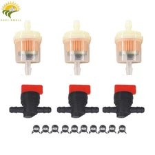 3Kit 1/4" In Line Fuel Gas Filter Shut Cut Off Valve Clamp For Briggs & Stratton
