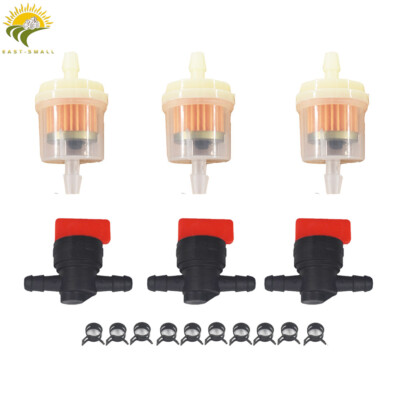 3Kit 1/4'' In Line Fuel Gas Filter Shut Cut Off Valve Clamp For Briggs & Stratton