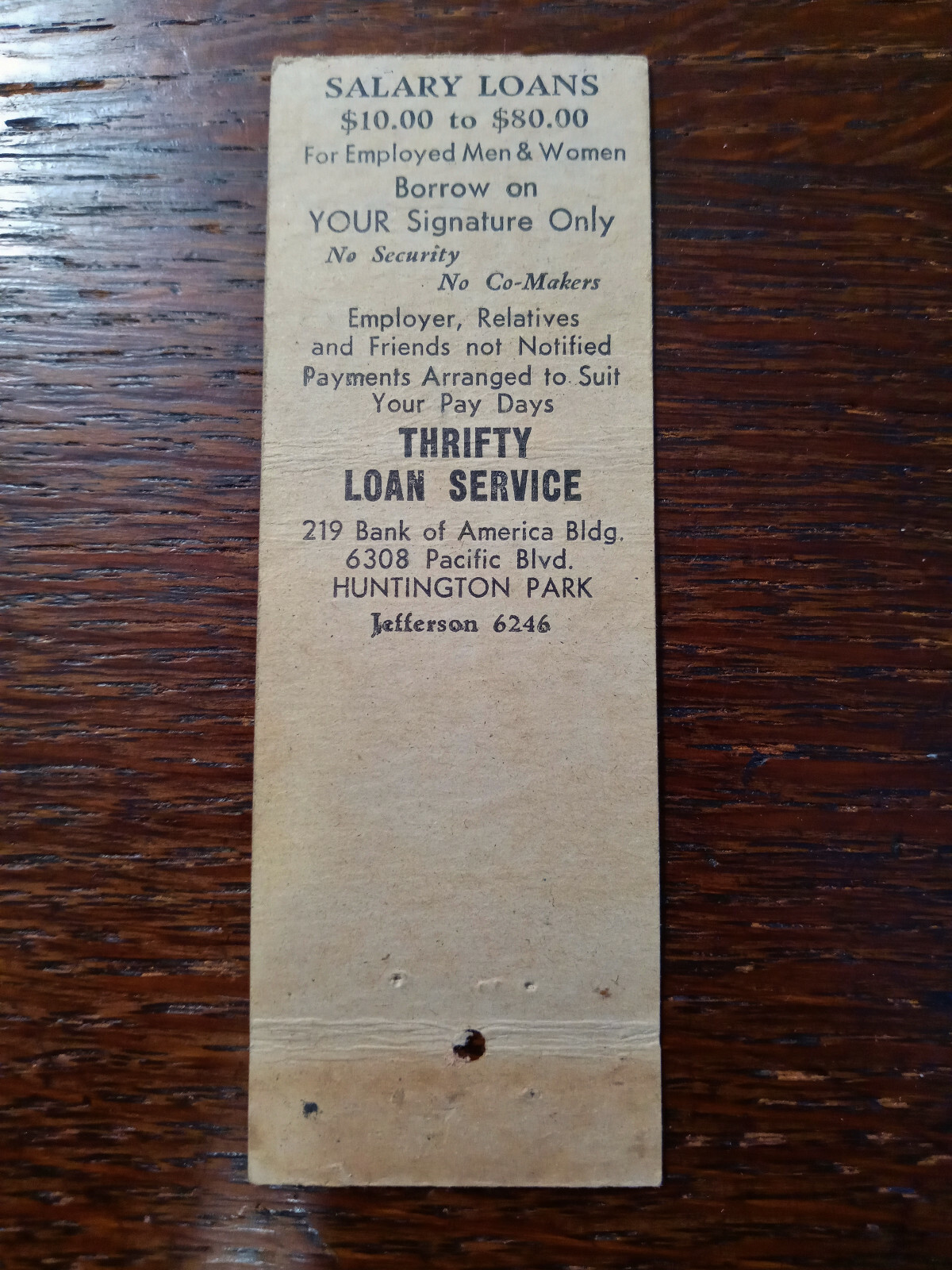 Vintage Matchcover: Thrifty Loan Service, Huntington Park, CA | eBay
