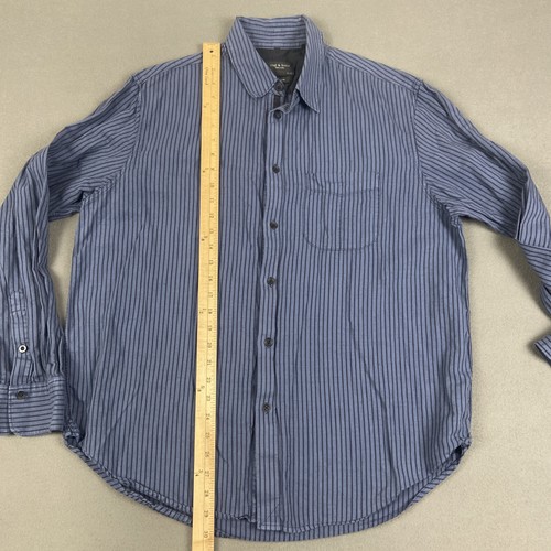 Rag & Bone Shirt Mens XL Blue Striped Linen Blend Button Up Long Sleeve - Picture 7 of 10