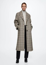 Mango Oversized Dogtooth Check Tailored Coat Size L = 14 New