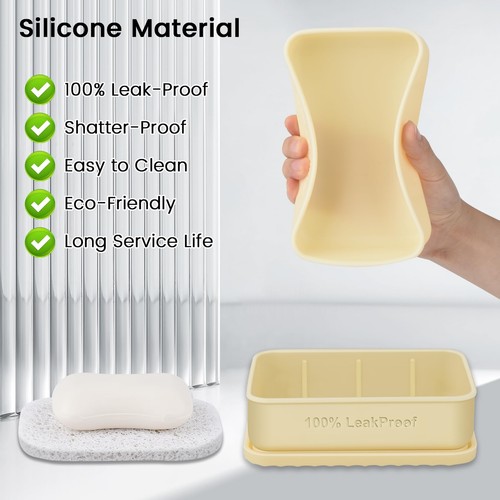 Silicone Leakproof Travel Soap Case Shampoo Bar Soap Dish Holder for Shower Gym - Picture 5 of 7