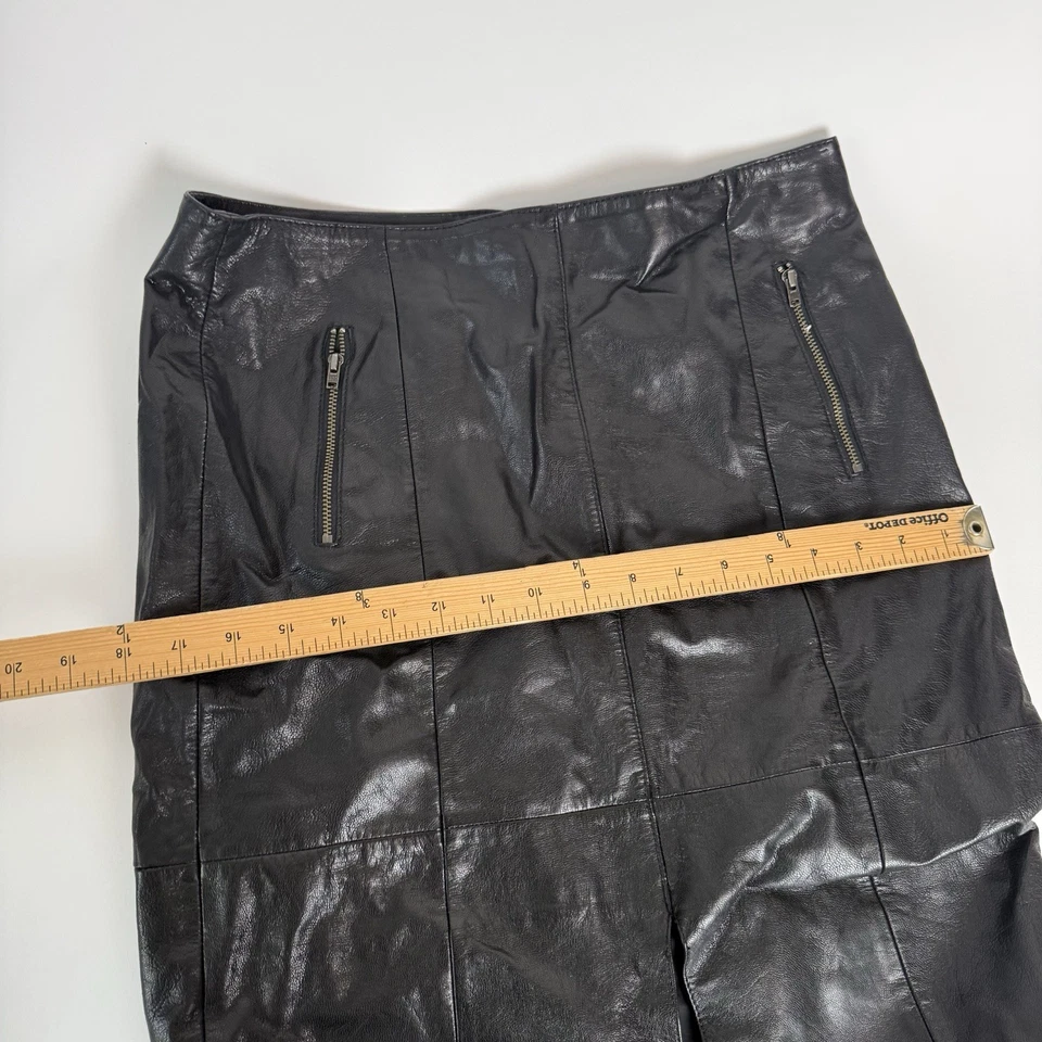 Falda halógena Nordstrom negra 100 % cuero genuino real 4 Midi Chic City Foto 4 de 4