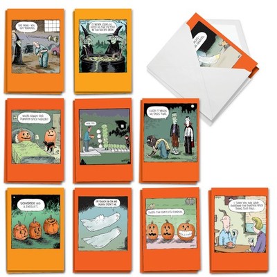 20 Assorted Funny Halloween Greeting Cards w/ Env. (10 Designs) Spooky Coverly