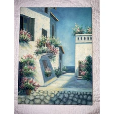 Vintage PAINTING landscape Flowers hand painted original art canvas signed