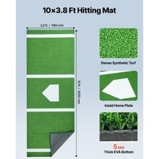 VEVOR 10x3.8 ft Baseball Softball Hitting Batting Mat, Indoor/Outdoor Anti-Slip