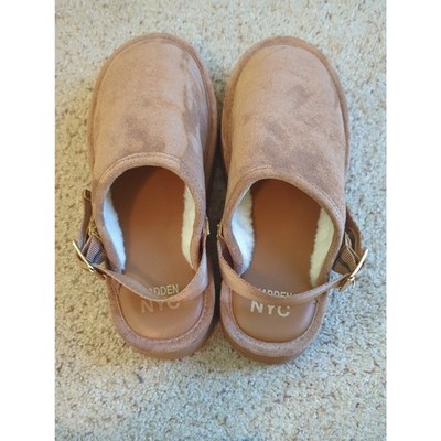 Madden NYC Faux Suede Platform Slip-On Shoes Sherpa Lined Tan Cozy Casual