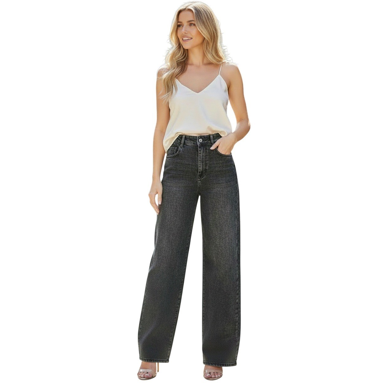 Parisian NWT Wide Leg High Waist Charcoal Black Denim Jeans W27x32T FR38 LUSA image 2