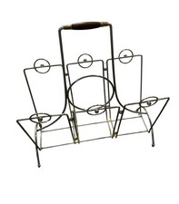 Vintage MCM Metal Magazine Rack Wooden Handle 17&rdquo;x7&rdquo;x17&rdquo; Towel Holder