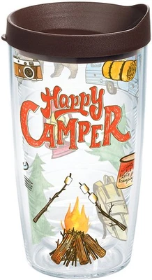 Happy Camper Tumbler 16oz with Brown Lid - Durable, Clear Drinkware - Image 1 of 4