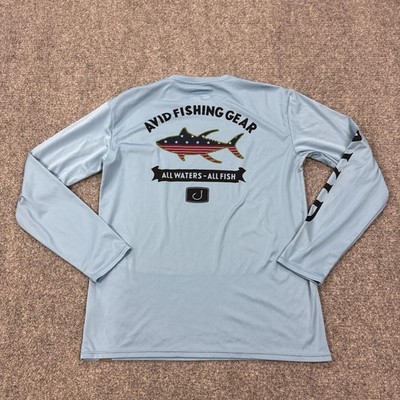 AVID Shirt Mens Medium Blue Long Sleeve Fishing American Flag Performance Top
