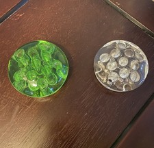 Set of 2 Vintage Glass Flower Frog Holders Green and Clear-11 Holes