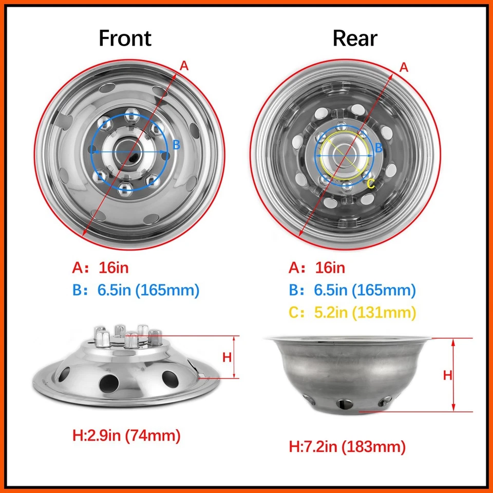 16" Dual Steel Wheel Simulators Dually Rim Liners Cover for 2008-2021 Ford E-350 - Imagem 2 de 4