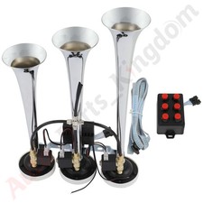 150db Loud 3 Trumpet Musical Train Air Horn 6 Tune With Wired Remote Chrome