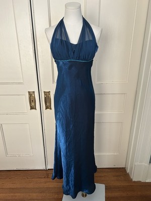 Vintage Y2K Betsy & Adam Halter Rhinestone Formal Dress Womens Size 6 Blue USA