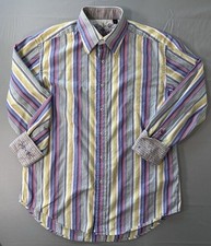 Robert Graham Shirt Men's L Button Down Stripe Flip Cuff Embroidered