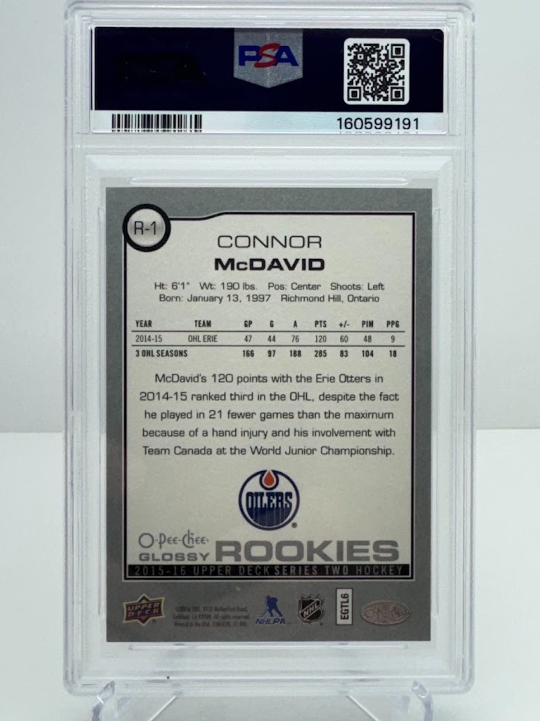 2015 UPPER DECK CONNOR MCDAVID O-PEE-CHEE GLOSSY ROOKIES R-1 RC PSA 10 view 2