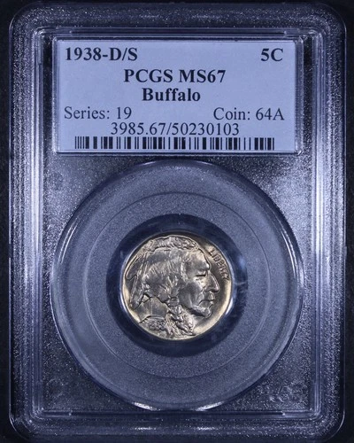 1938-D/S Buffalo Nickel - 5c PCGS MS67 - Key Variety Coin!