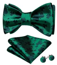 Bow Ties for Men Paisley Self Tie Bowtie Pocket Four-leaf Clover Green a