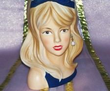 MOD TEEN CAFFCO WOW BLUE Eyes  XLG 6.5" the SMILE HEAD VASE LADY HEADVASE