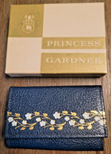     Princess Gardner Genuine Blue Floral Leather Key Case New In Box Vintage    