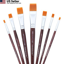 7pcs Flat Paint Brush Set for Acrylic Watercolor Gouache Oil Painting USA