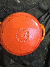 Vintage Le Creuset No.15 Volcanic Orange Cast Iron Twin Handle Gratin Dish...