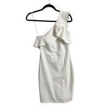 Lulus Dress Cocktail Semi Formal white One Shoulder Mini Bachelorette Brunch S